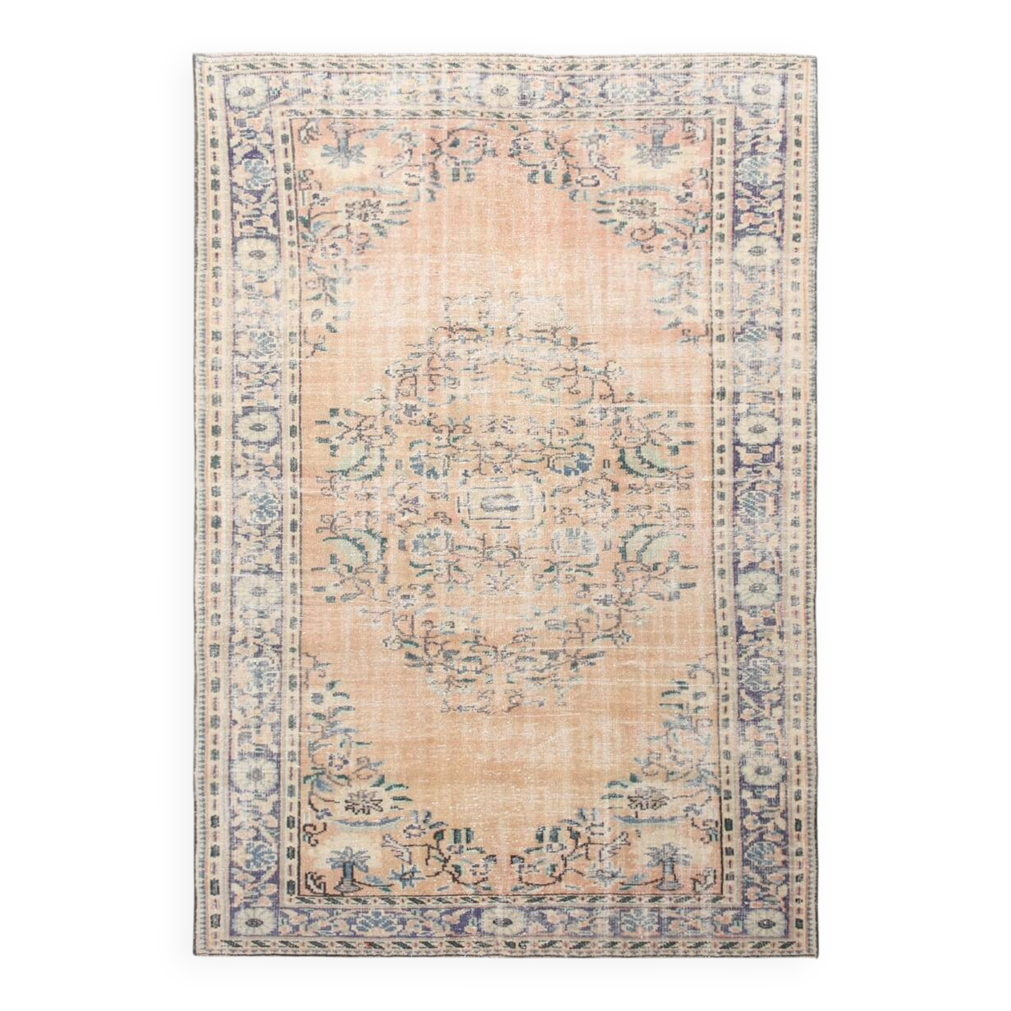 6x9 Peach & Navy Blue Classic Turkish Rug, 180x275Cm