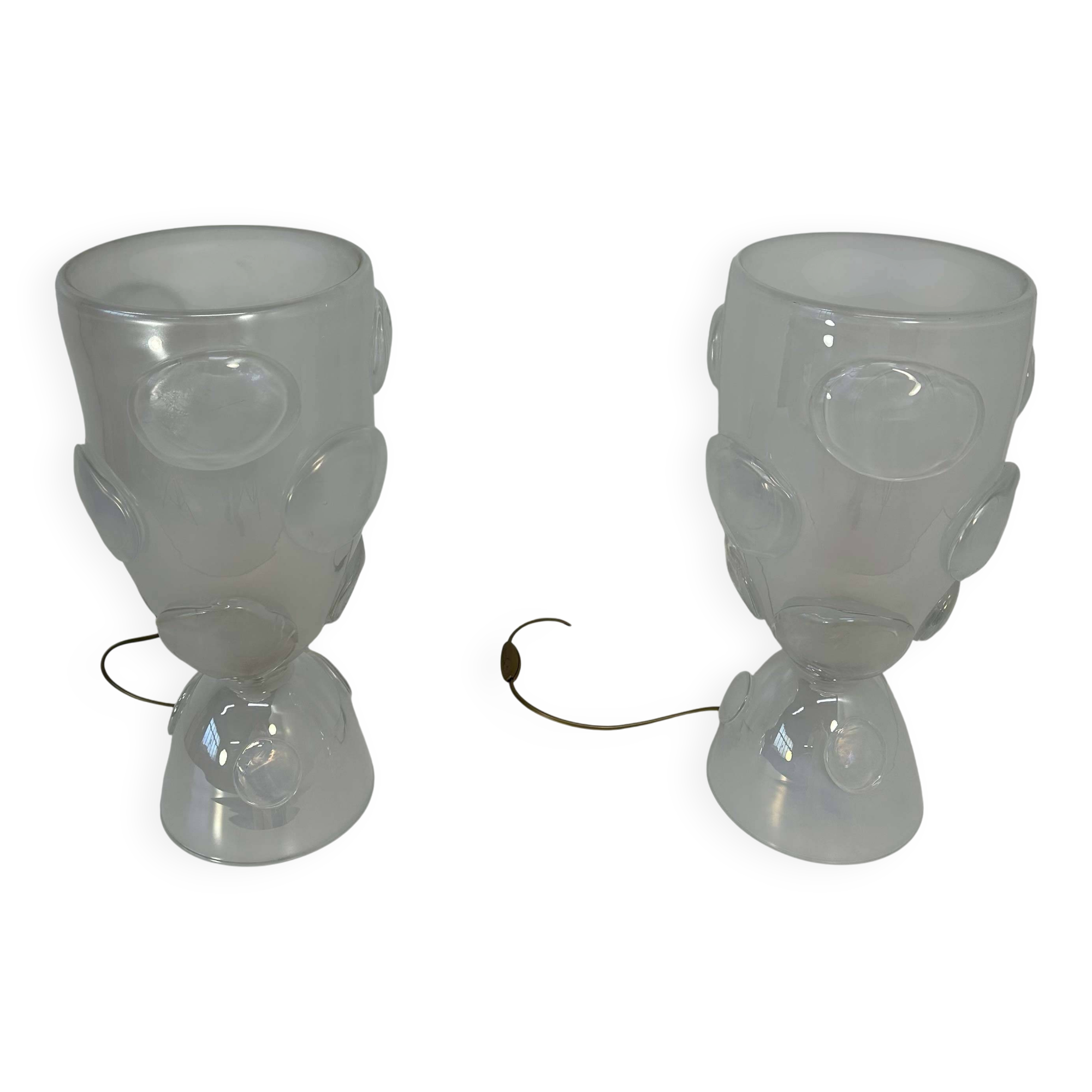 Italian Art Deco Murano Glass Vase Table Lamps
