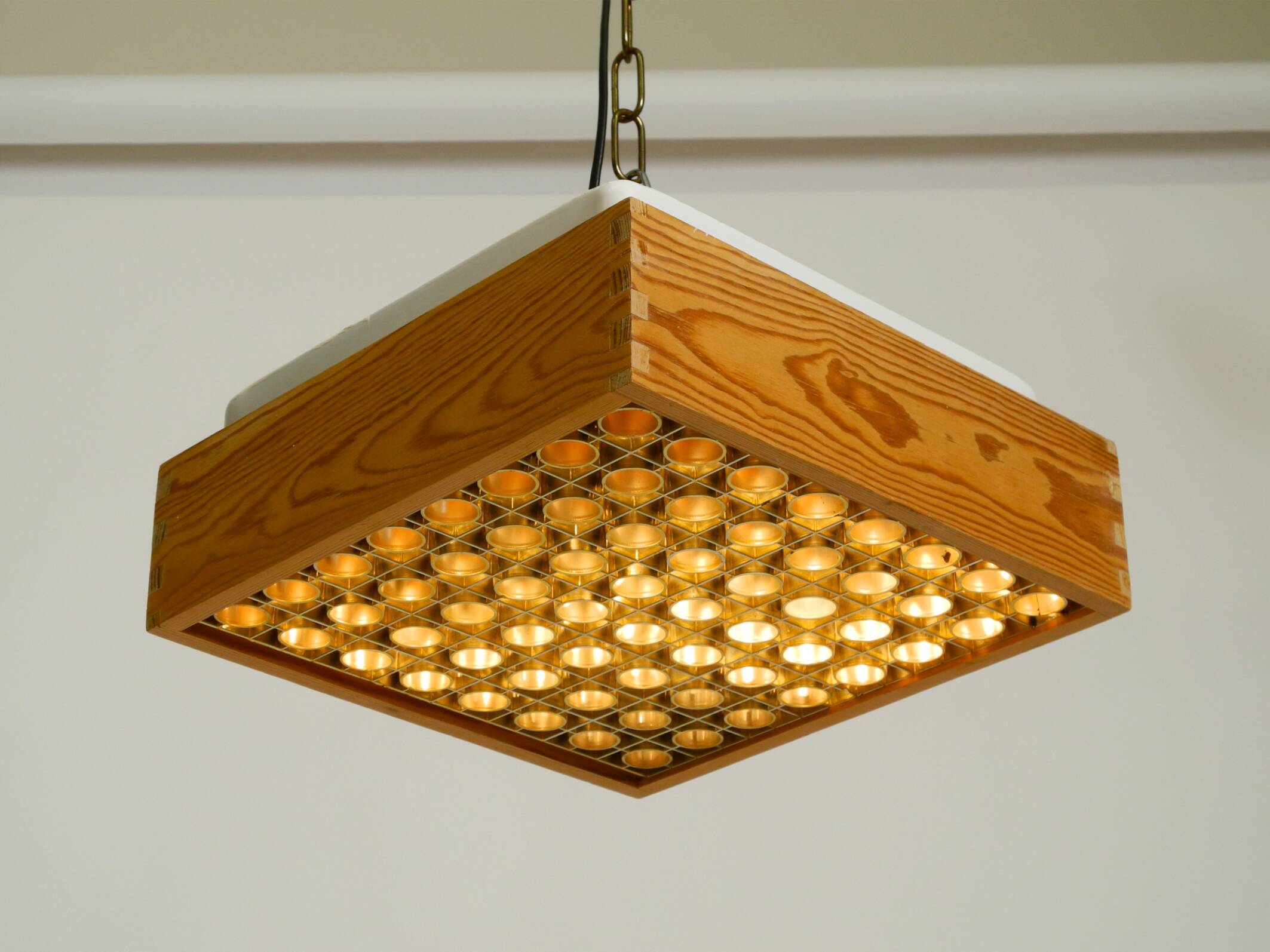 Beautiful 1970s square ceiling lamp made of pine wood by Alda Sweden