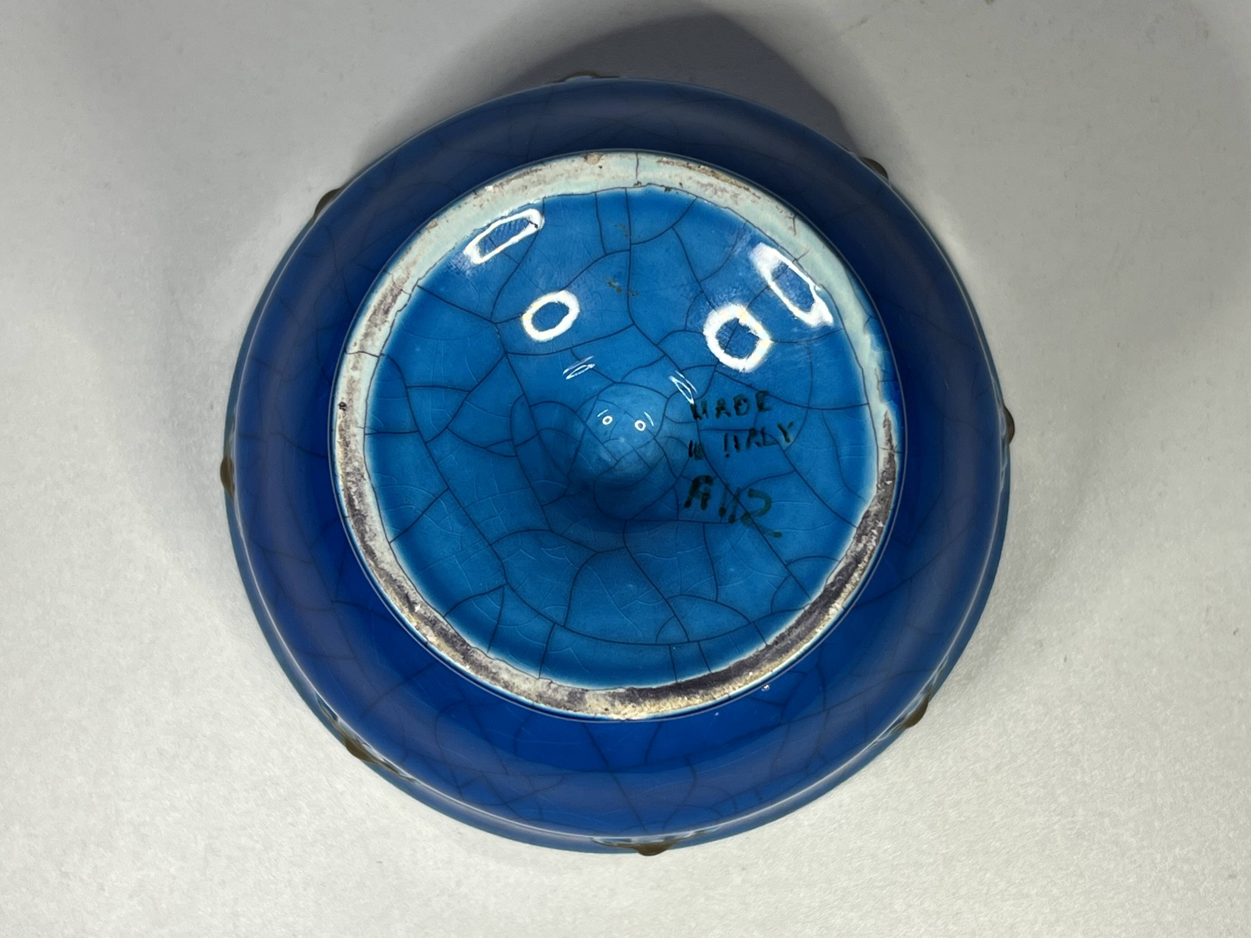 coupe en céramique craquelée bleu italy design XXème