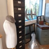 Metal column ten valves storage cabinet administration. Black mast and wood color