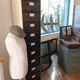 Metal column ten valves storage cabinet administration. Black mast and wood color
