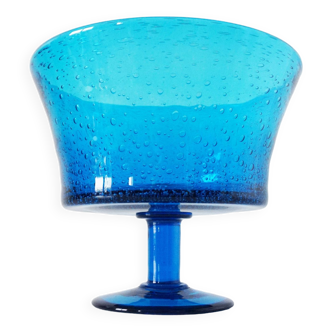 Grande coupe en verre bullé turquoise 1970