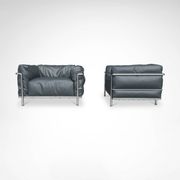 LC3 down cushions Y extra leather armchairs by Le Corbusier Cassina 1990s