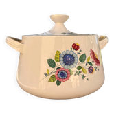 Earthenware vegetable dish Digoin Sarreguemines Sandrine, flowers and golden borders.