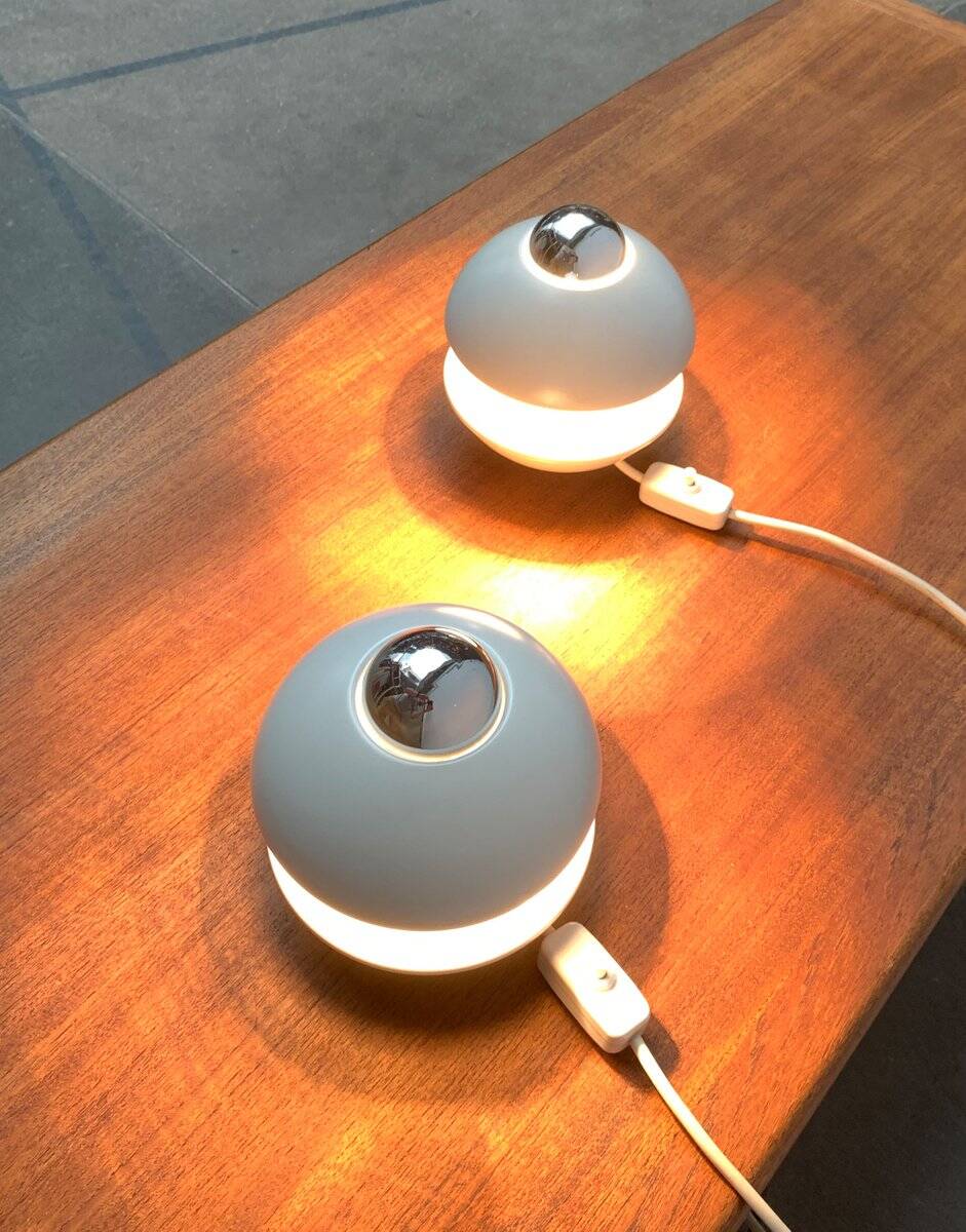Table lamp or mushroom wall light from the German space age mid-century by Klaus Hempel for Kaiser Leuchten, 1970s, set of 2.