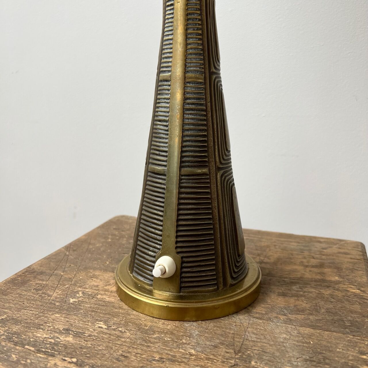 Sonja Katzin Mid-Century Brass and Opaline Glass Table Lamp