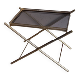 Serving tray, vintage serving tray in smoked glass and gold metal