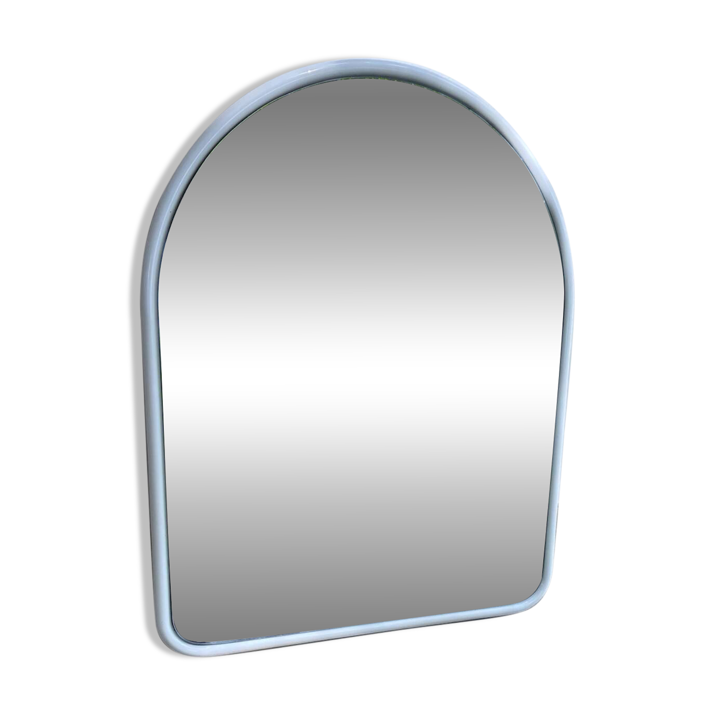 Vintage Space Age mirror / 70s rounded white tubular frame — 71 x 55