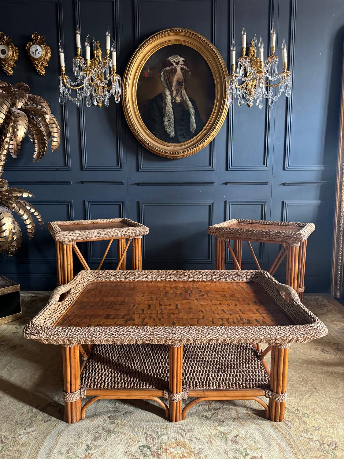 Coffee Table And Pair Of Sofa Ends From The 70s In Bamboo - 20th Century