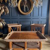 Coffee Table And Pair Of Sofa Ends From The 70s In Bamboo - 20th Century