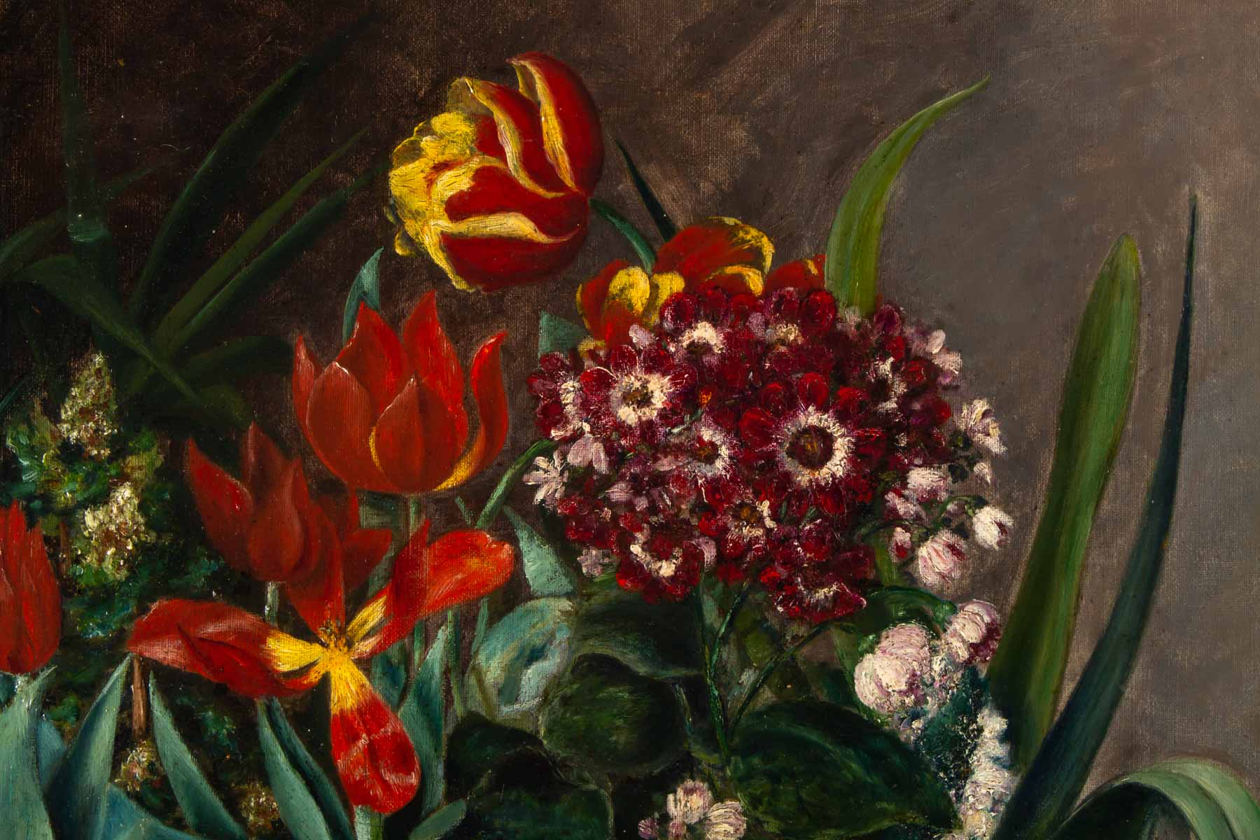 Floral composition in basket by H. Vaneyck- dated 1895