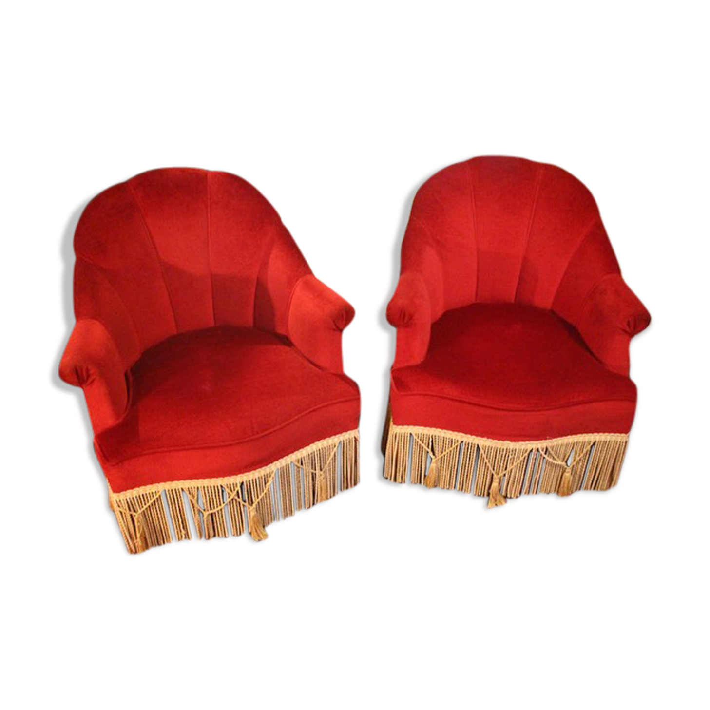 Paire de fauteuils crapaud en velours rouge de style Napoléon III