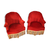 Pair of Napoleon 3-style red velvet toad armchairs