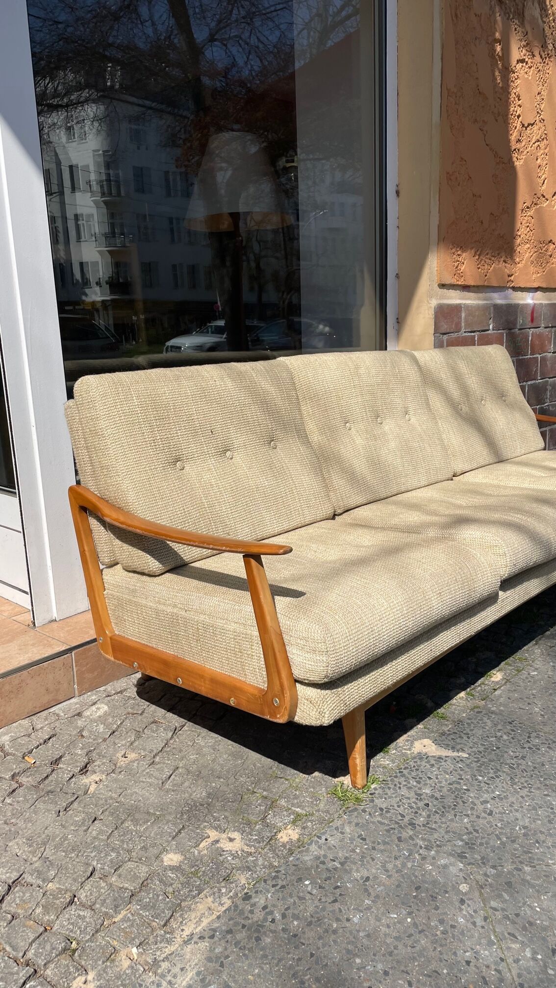 Canape daybed of the 60s in wood and wool