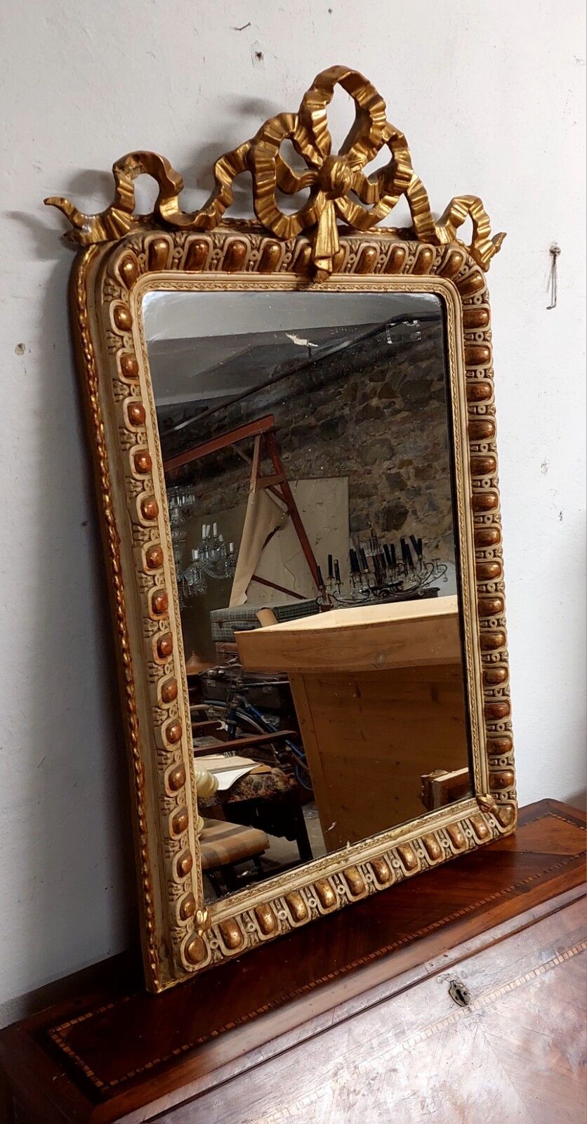 Antique gilded and lacquered mirror, original Napoleon III