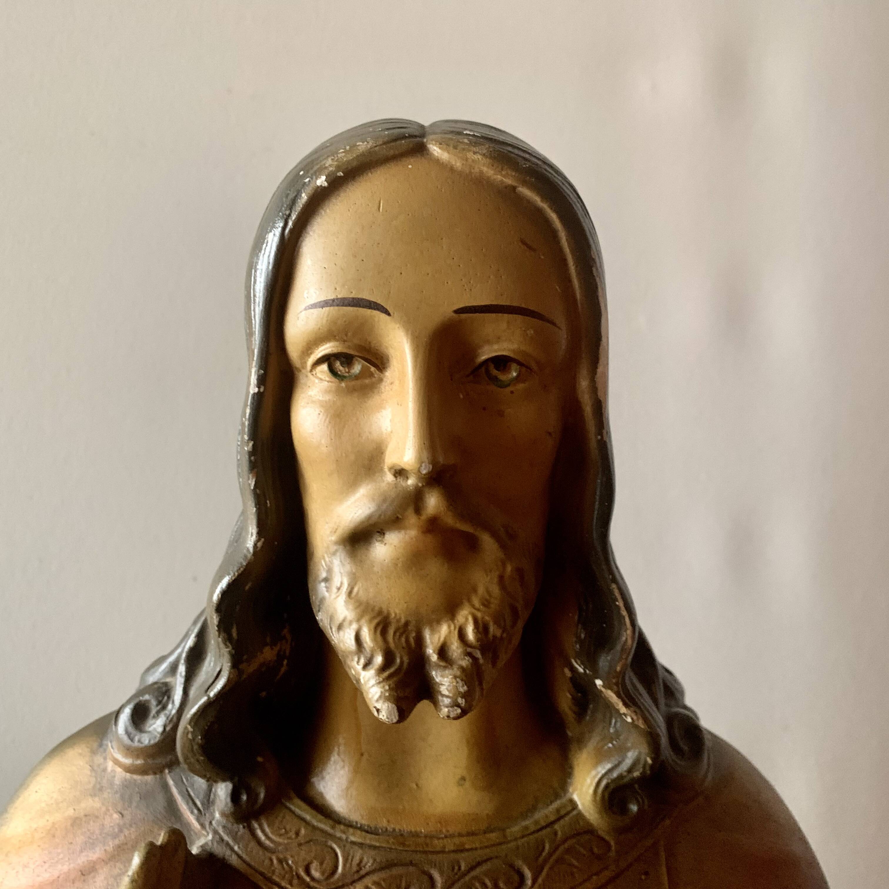 Old Sacred Heart of Jesus bust in plaster