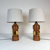 Pair of Bergboms Bitossi brass table lamps, large mid-century, 1960s, Sweden.