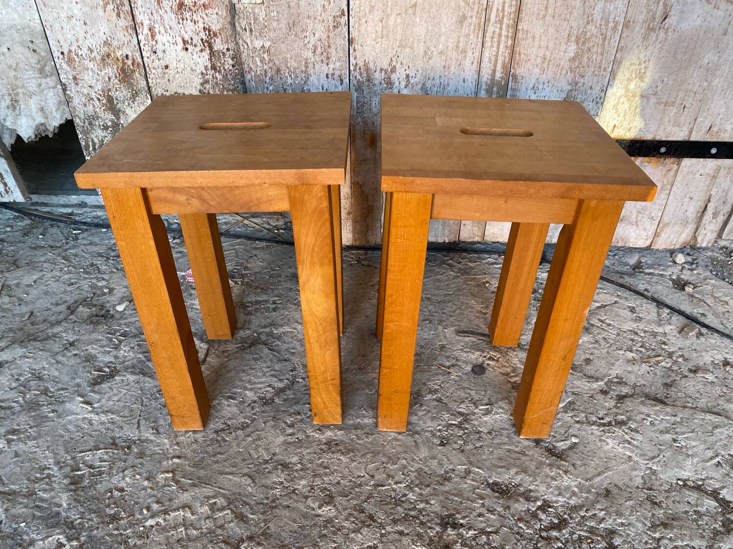 Pair of Vintage Raw Wood Stools