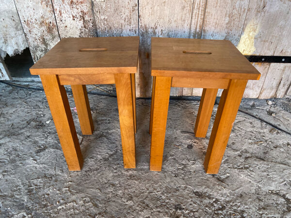 Paire de Tabouret Bois Brut Vintage