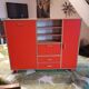 Bed bed cabinet of orange wooden dolls 1960 1970 mattress