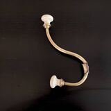 Double coat hook, brass and ceramic
