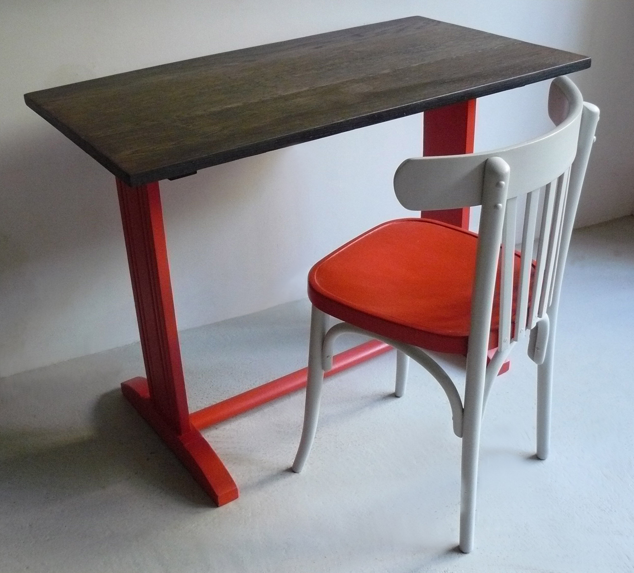 Oak, black and orange bistro table