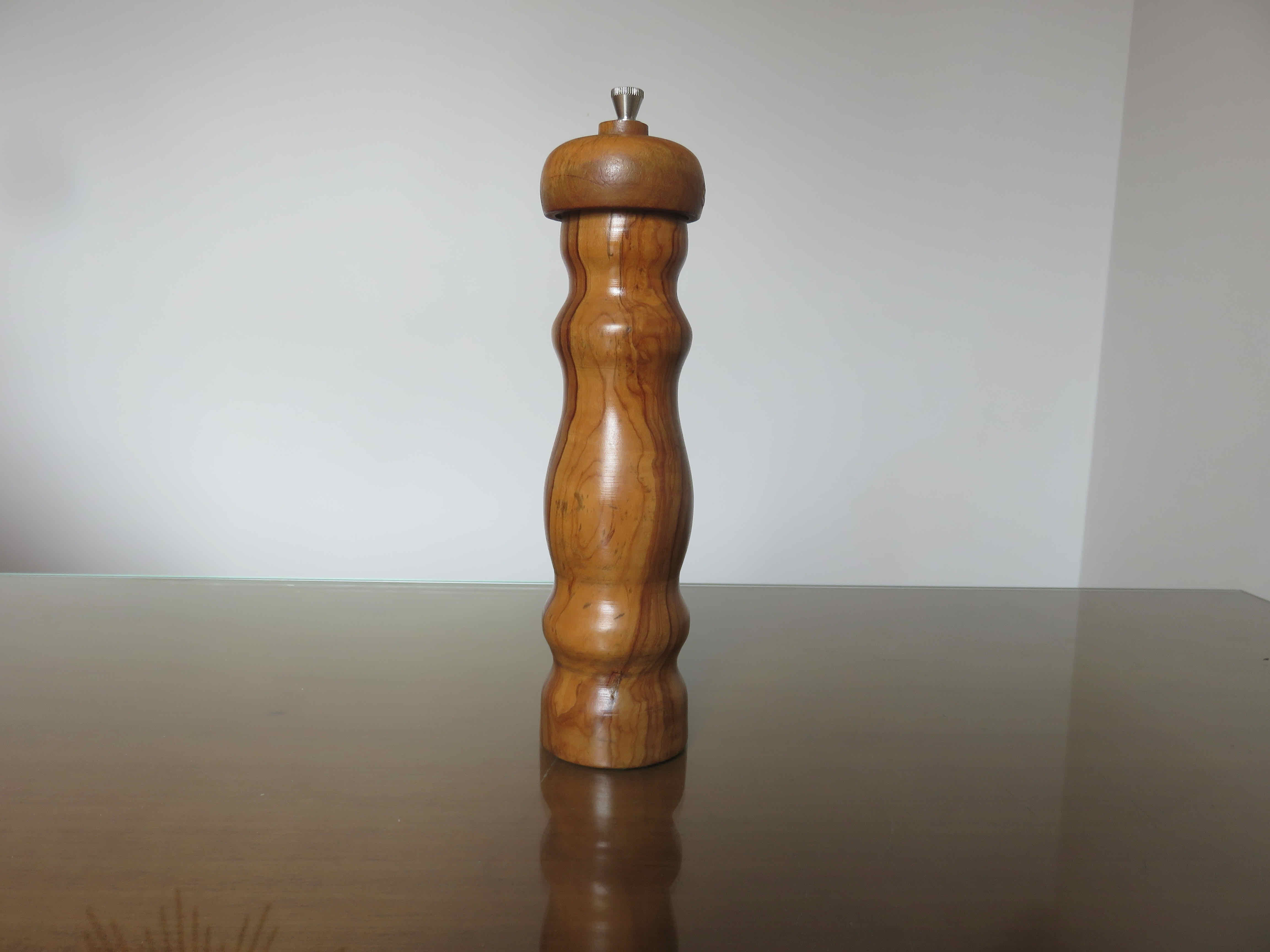 Olive wood pepper mill made in Spain 60s