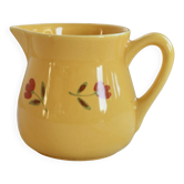 Pot à lait vintage en céramique jaune – Motif fleuri peint à la main