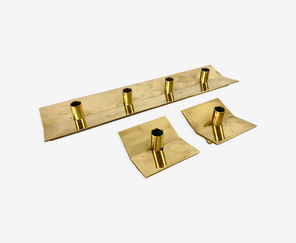 Lot de 3 bougeoirs scandinaves en laiton, Pierre Forsell pour Skultuna, 1960
