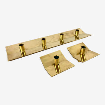 Set of 3 Scandinavian brass candle holders, Pierre Forsell for Skultuna, 1960