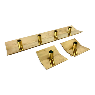 Lot de 3 bougeoirs scandinaves en laiton, Pierre Forsell pour Skultuna, 1960