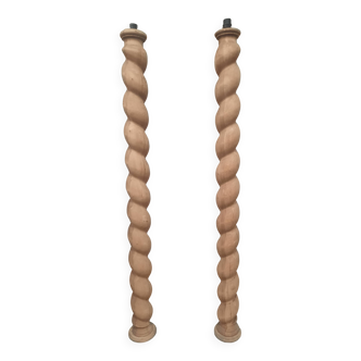 Paire de grande  colonne torsadée en bois