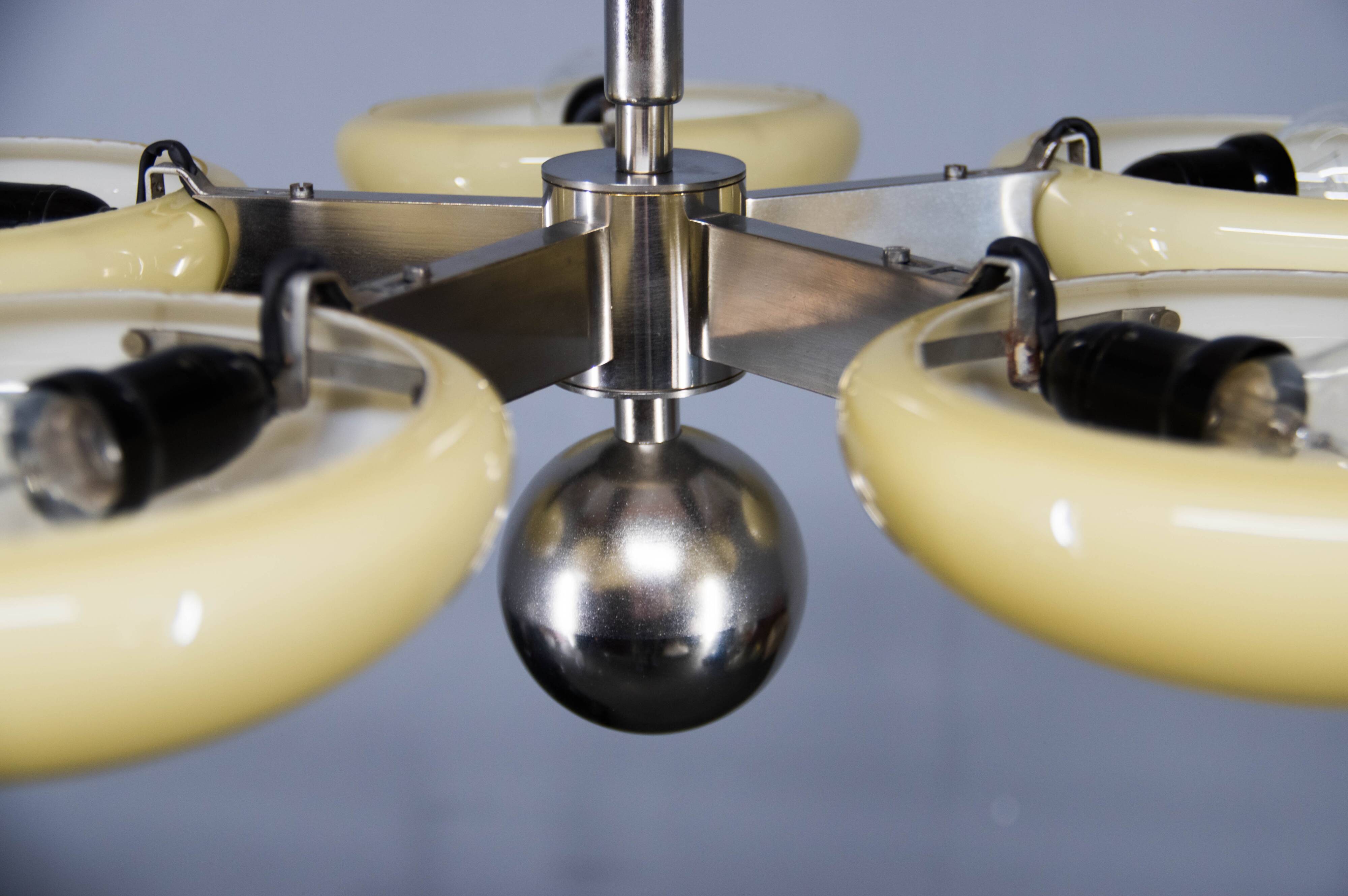 Exceptional Art Deco Functionalist Nickel-Plated Chandelier, 1930s