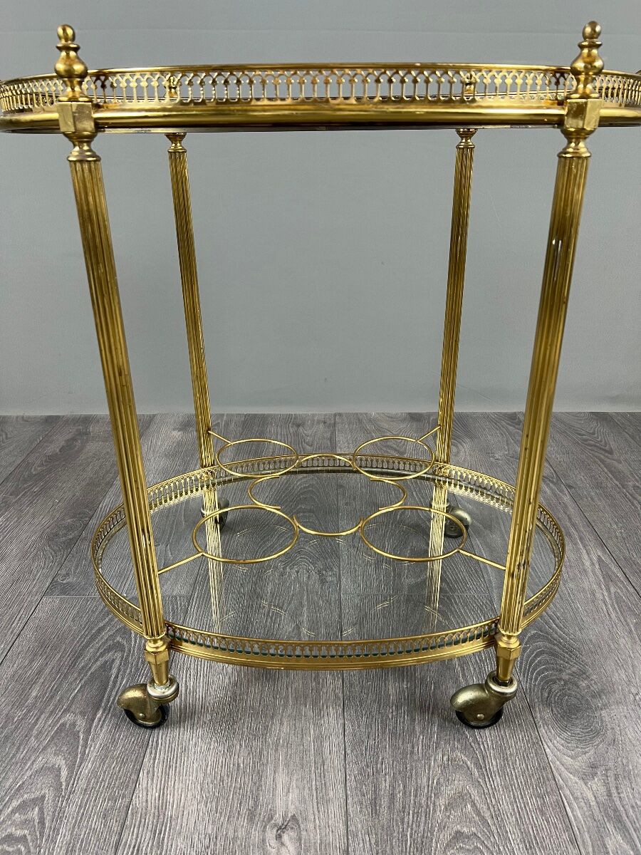 Rolling Table Cart in Brass and Glass, 20th Century