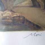 Tableau lithographie les quais de seine à Paris signé alexis Mori.