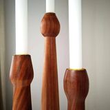3 Scandinavian teak wood candle holders with brass inserts, Denmark, a