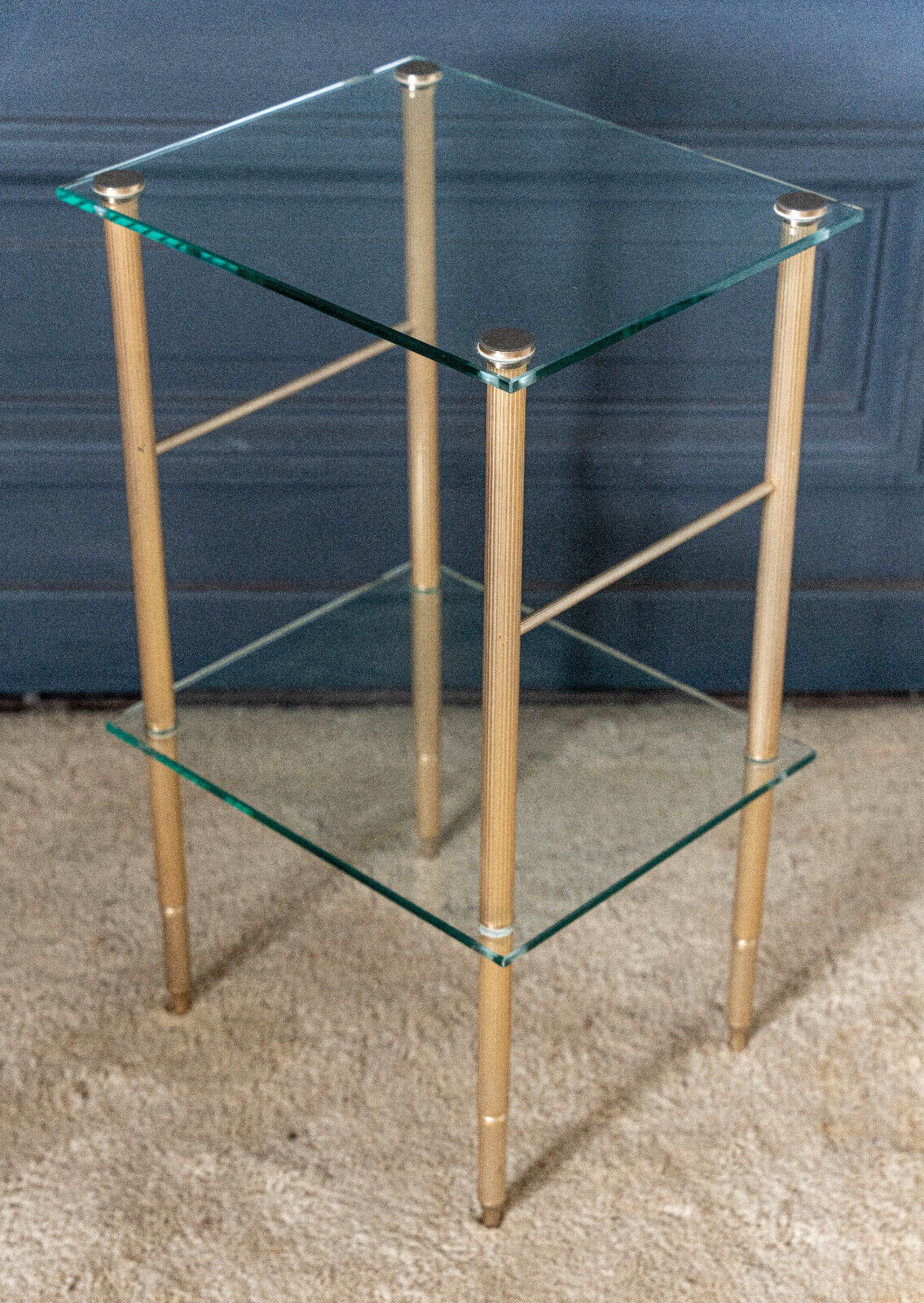 Bedside table 1980 golden metal 2 glass tops