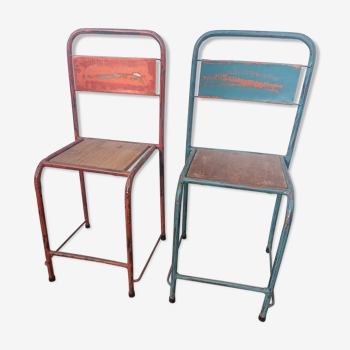Paire de chaises métal bois indus