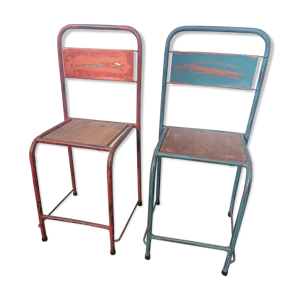 Paire de chaises métal bois indus