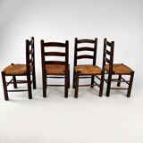 Set of 4 French Pine and Rush Dining Chairs, 1960s