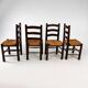 Set of 4 French Pine and Rush Dining Chairs, 1960s