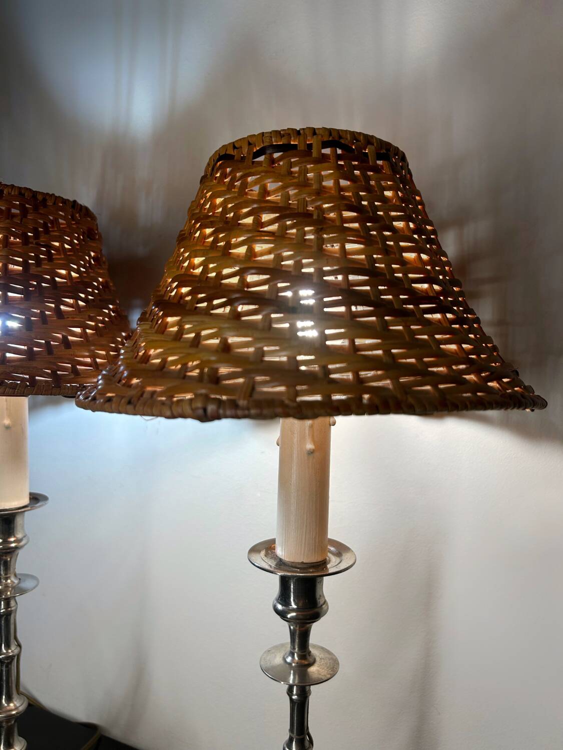 Old rattan candle holder lamps (X2)