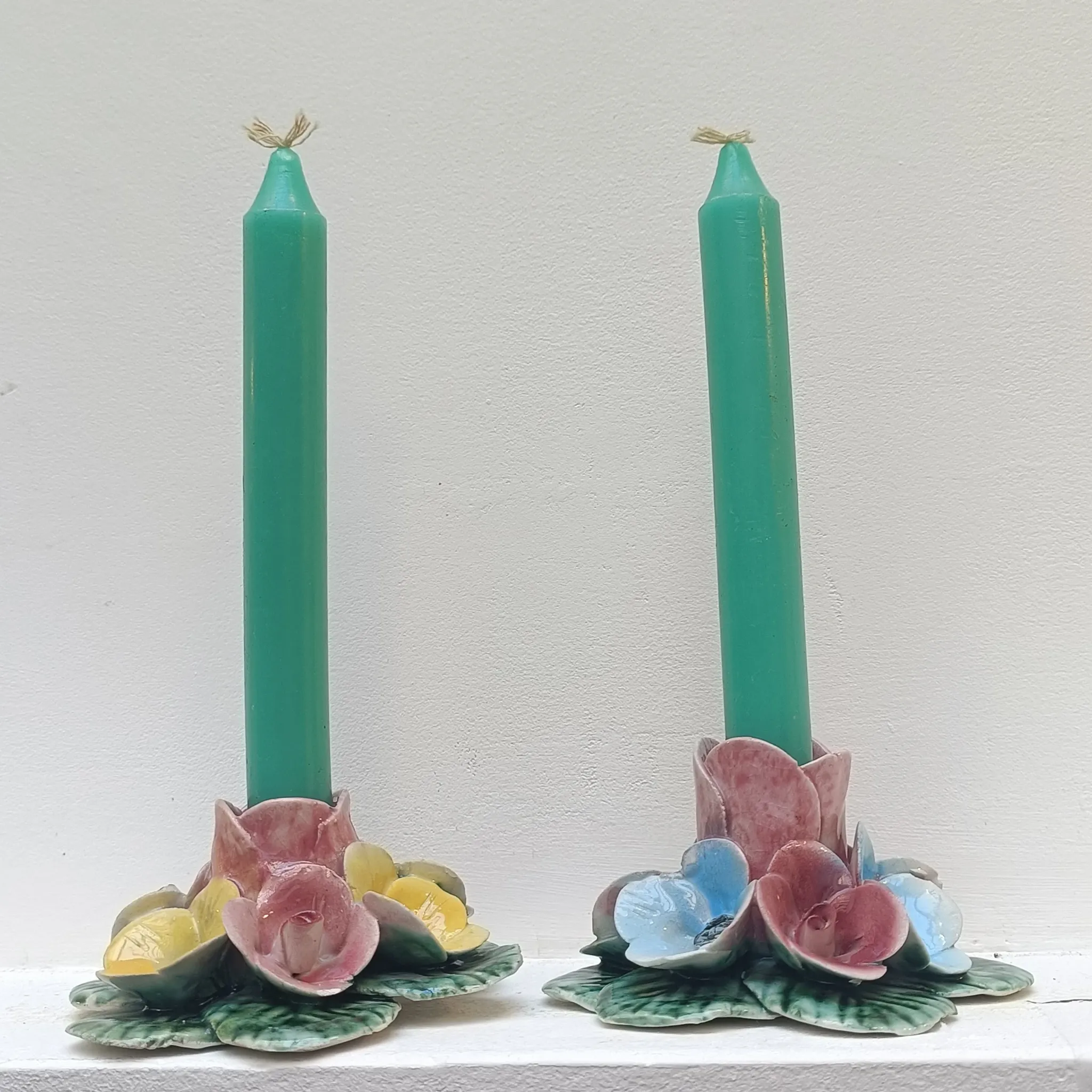 Pair of Italian ceramic candle holders