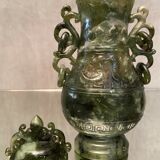 Covered pot richly carved stone jade type Far East China