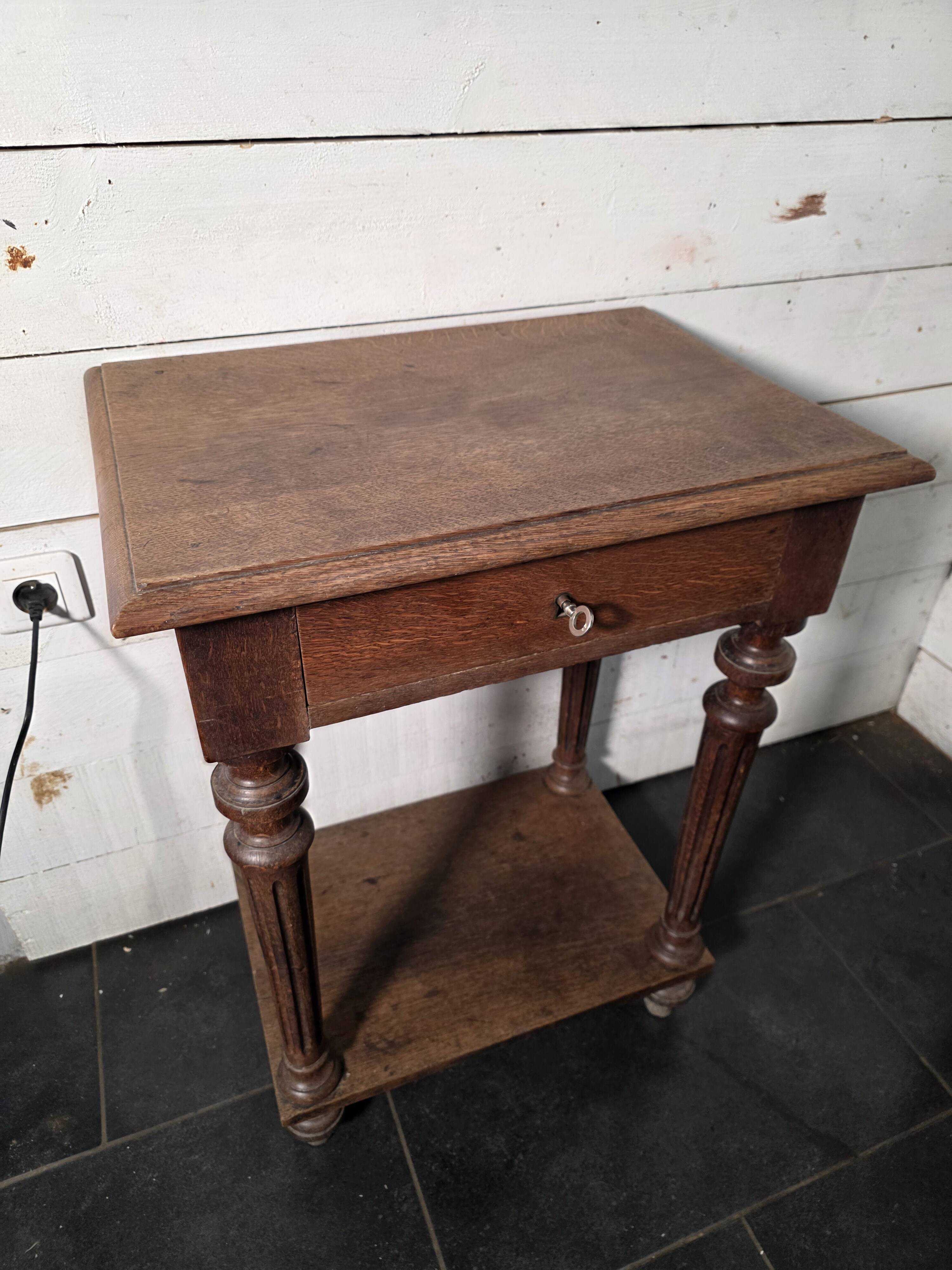 Louis XVI style bedside table in solid oak