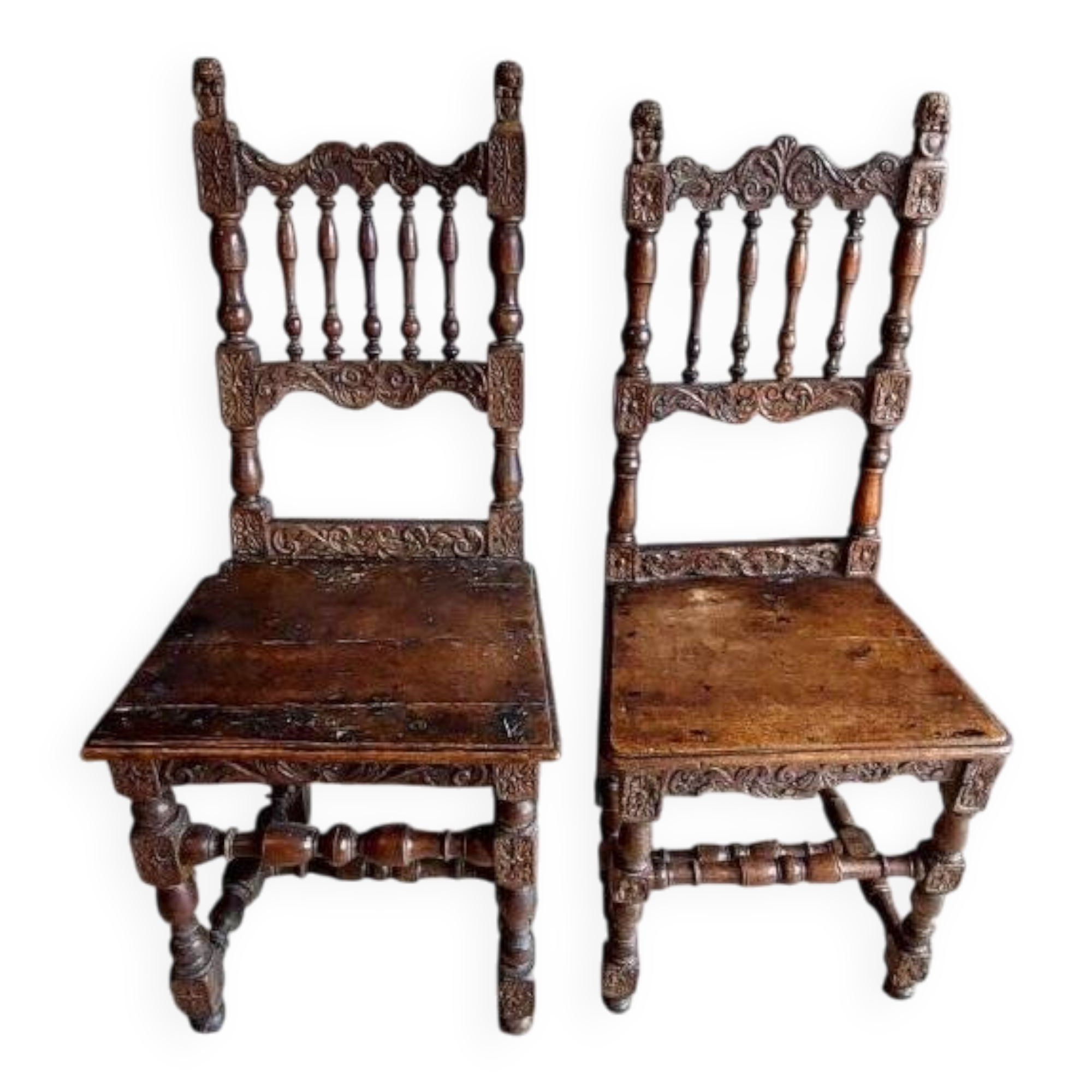 Rare pair of carved chairs, Italian manufacture from the 17th century