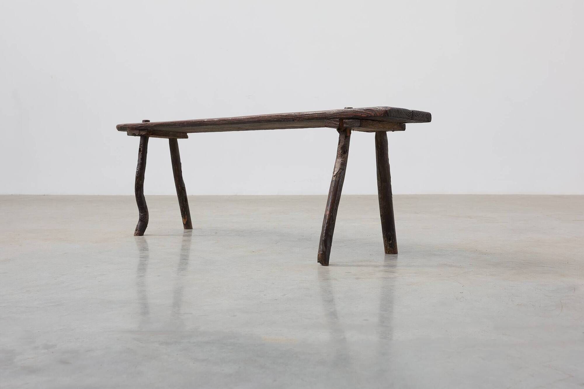 French Primitive Wooden Bench with Splayed Legs, 19th Century