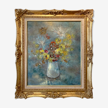 Old painting, still life with wild flowers signed Massard XX century