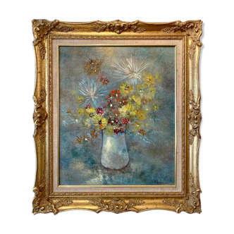 Old painting, still life with wild flowers signed Massard XX century
